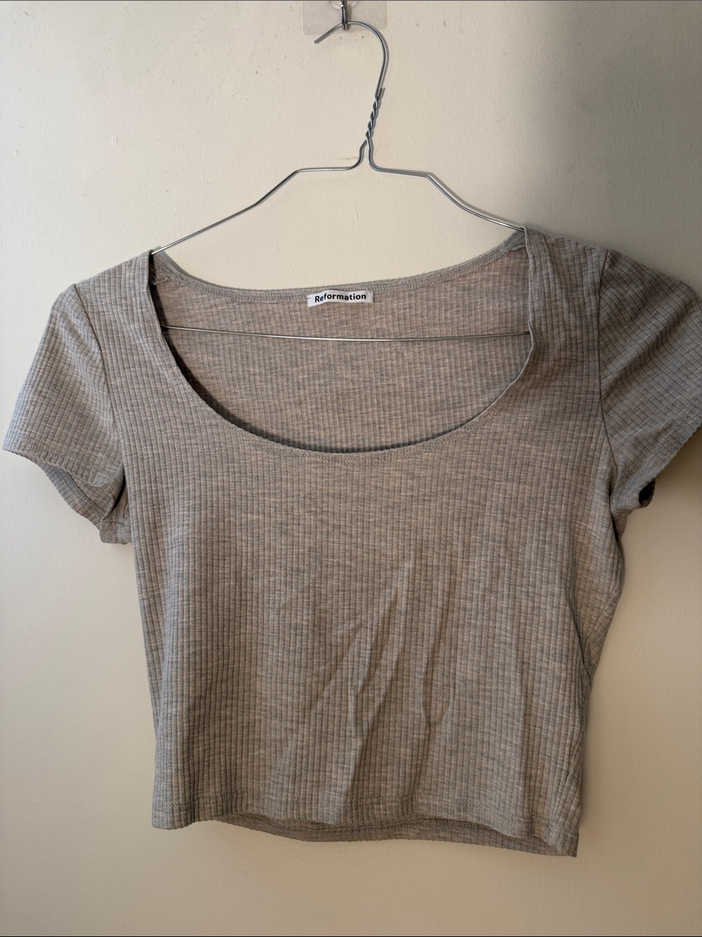 Reformation Taupe Ribbed Scoop Crop Top